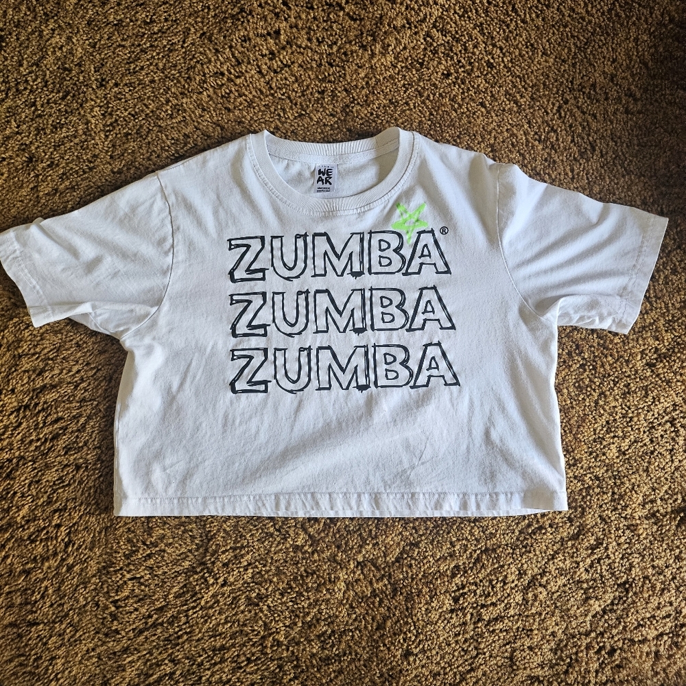 White Zumba Crop Top with Black Lettering